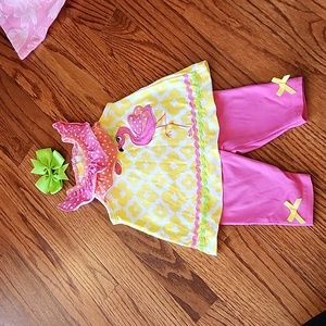 Nannette 3-6  month flamingo outfit with hair bow clip.
